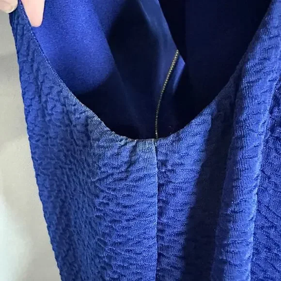 ELLEN TRACY Royal Blue Sleeveless Gold Trim Zipper Dress - Size 10 - Picture 10 of 12